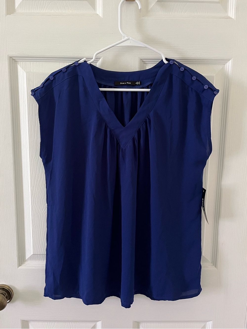 Doe & Rae V-Neck Cap Sleeve Blouse — Royal Blue
